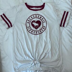 Abercrombie Kids White and Burgundy Logo Tee